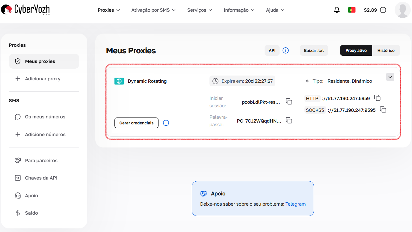 Captura de tela da interface da plataforma CyberYozh App