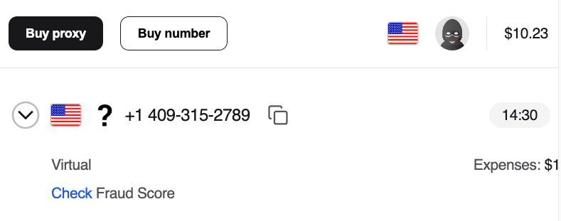 Tab Numbers trong tiện ích mở rộng, hiển thị số điện thoại đã thuê