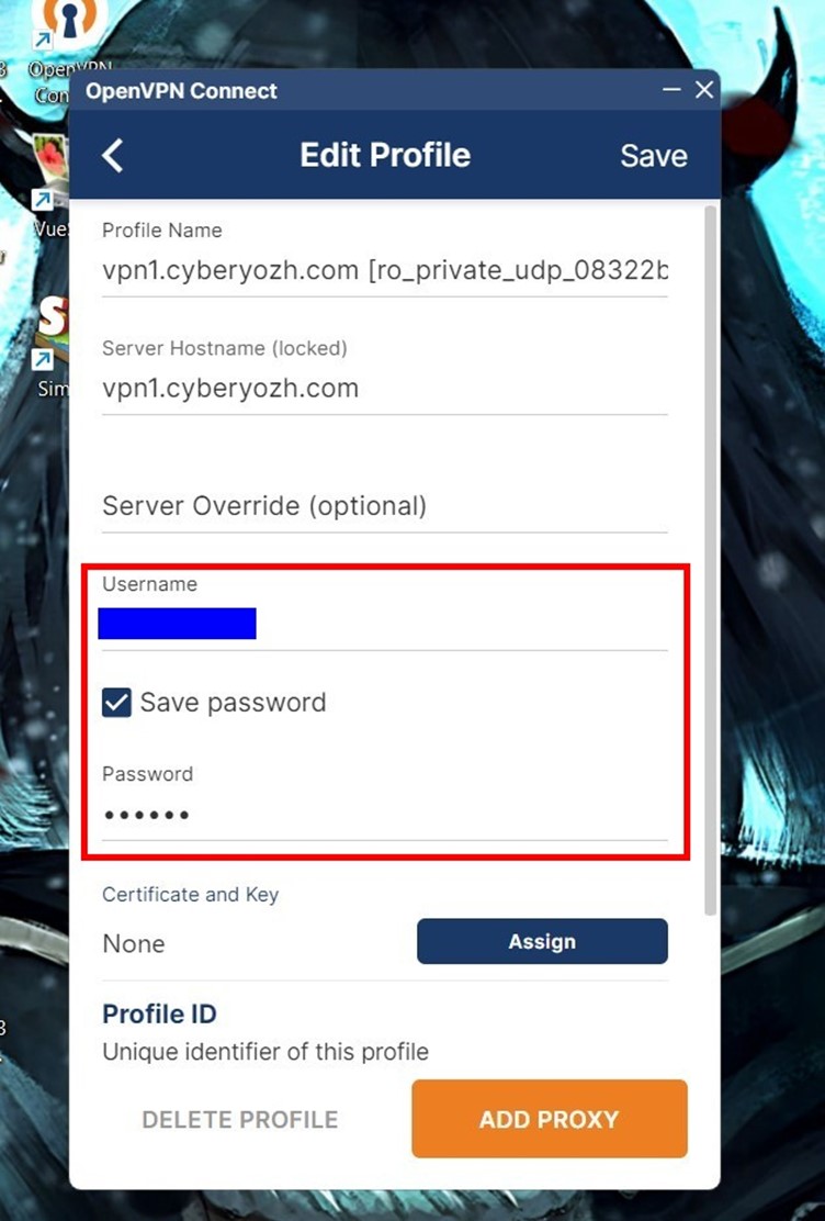 Username and Password