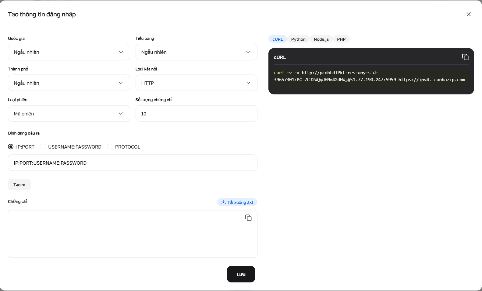 Cửa sổ trình tạo đã mở