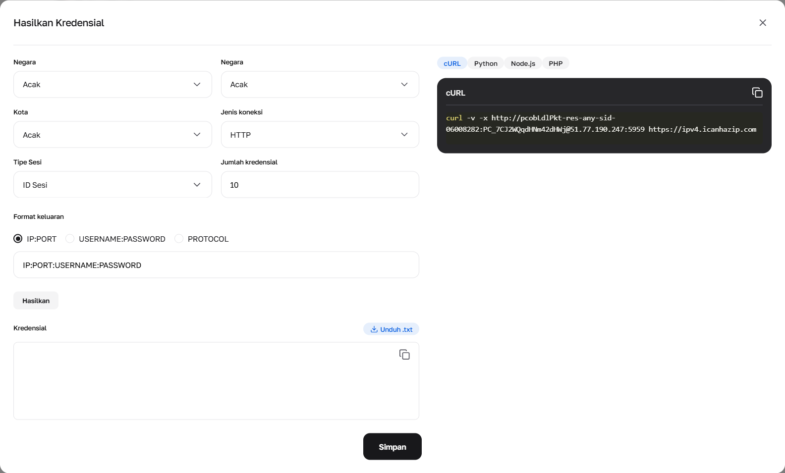 Jendela generator terbuka