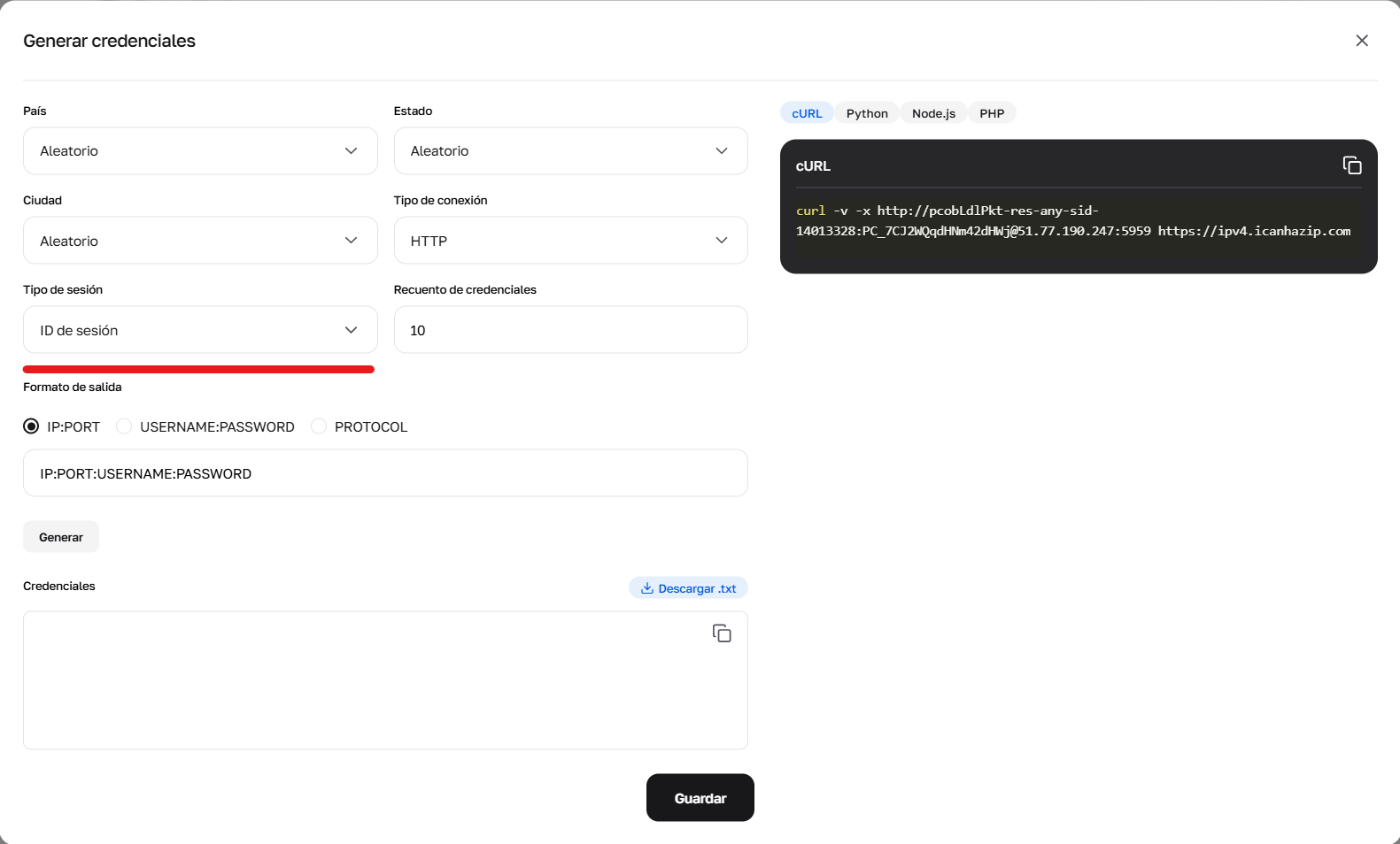 Uso del generador para configurar el parámetro sid