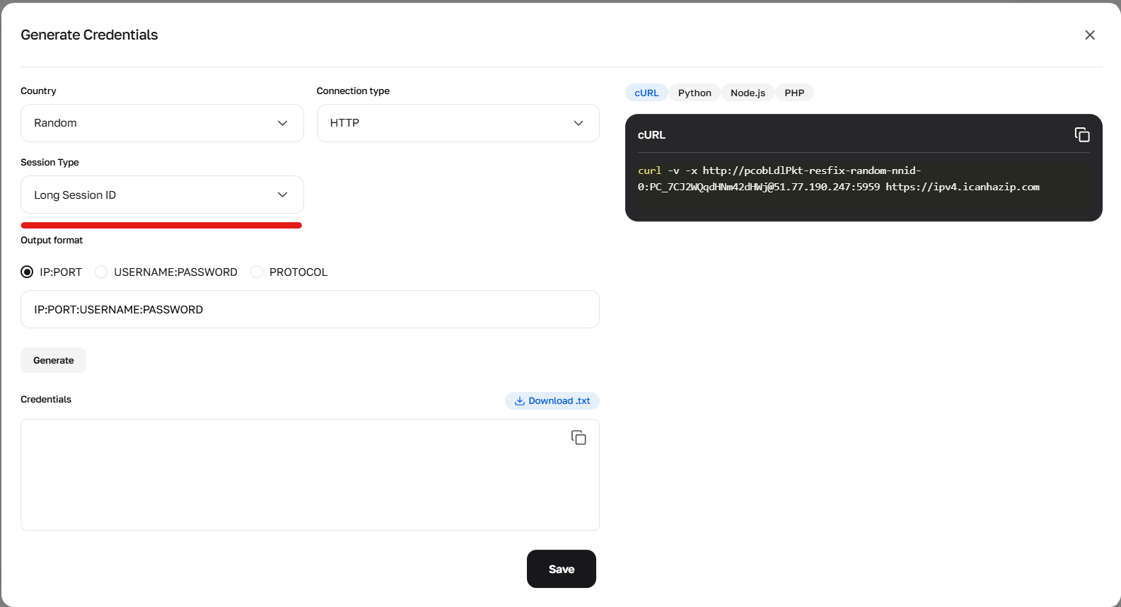 Credentials generator, selecting long sessions