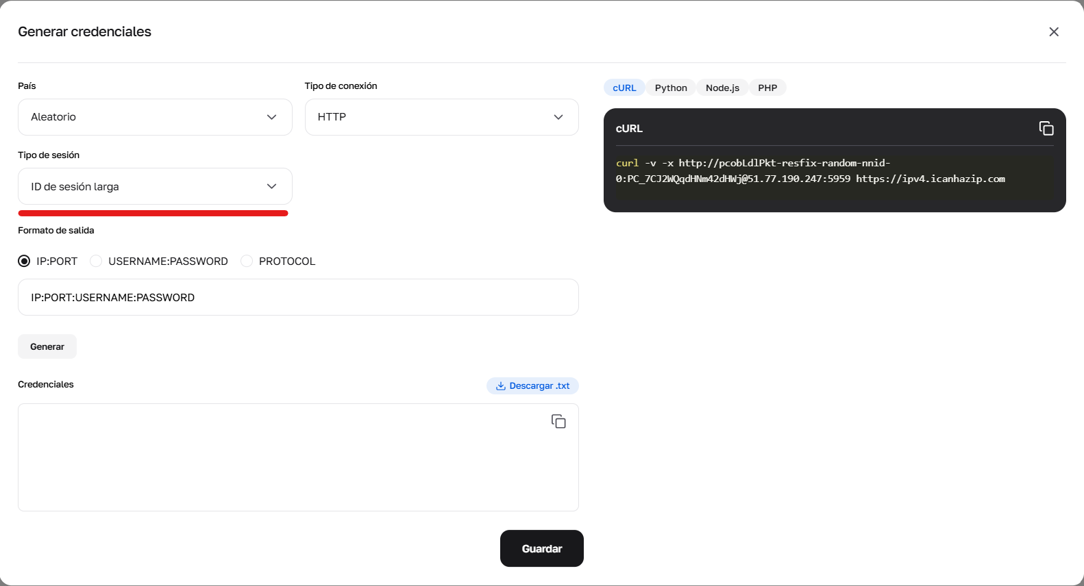 Configuraci&oacute;n de par&aacute;metros para la formaci&oacute;n de credenciales utilizando sesiones largas (Sticky).